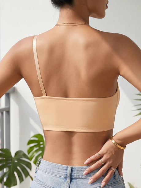 One Shoulder Women Bra Wireless Solid Front-Clasp Push up Bra Non-slip Unlined Comfortable Bra