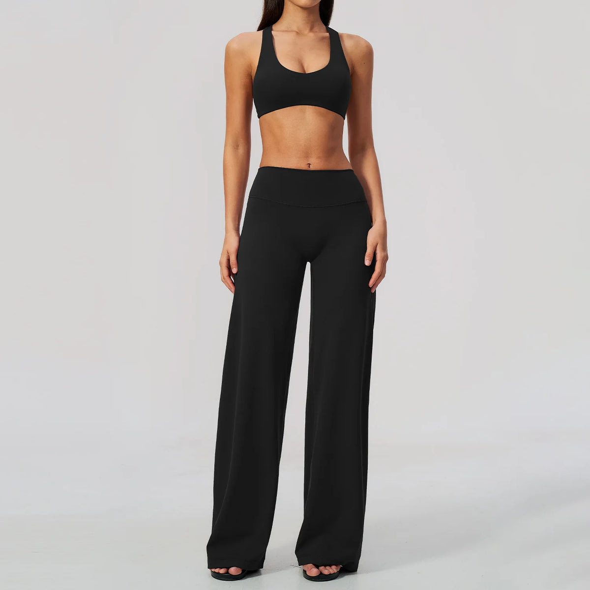 Women's 2/3Pcs Yoga Set Zip Jacket Sports Bra Cross Back Wide Leg Flare Pants Push Up Gym Set Workout Running Fitness Activewear