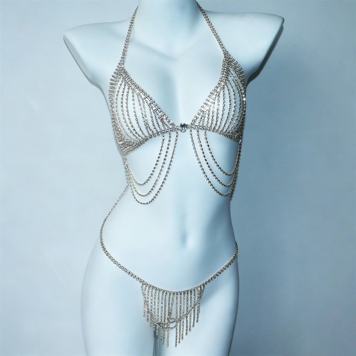 Sexy Accessories: Women's Rhinestone Bikini Chest Chains & Body Jewelry — Dazzling Rhinestone Tassel Chest Chains & Body Chains