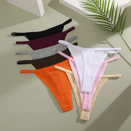 3Pcs/Set Women Sexy Cotton G-String Thin Strap Femme Thong Underwear Intimate Panties Low Waist Briefs Lingerie Cotton T-back