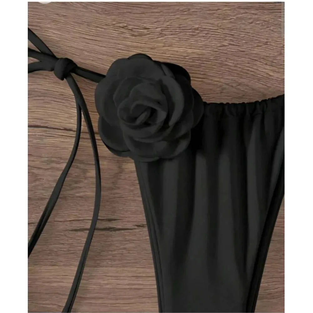 Sexy Flower Bandeau Swimwear Thong Bikini Women Lace-up Swimsuits Swimming Bathing Suit Brazilian Bikinis Set Mujer Biquini