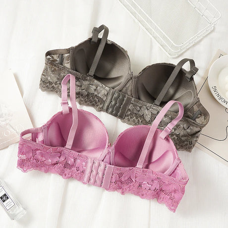 French Lace Half Cup Bra Women's Sexy Thin Top Thick Bottom Underwire Push Up Bra Comfortable Plus Size Bra Lingerie