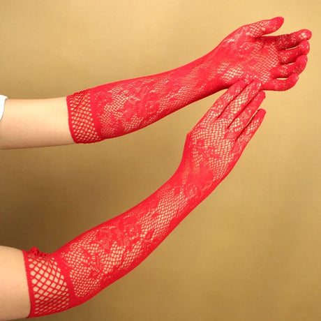 Sexy Elastic Mesh Gloves With Colored Flash Diamonds Bungee Stage Performance Hollow Fishing Net Punk Hiphop Women's Gloves R51