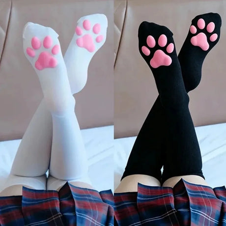 1 Pair 3D Cat Paw Meat Pad Knee High Socks, Home Floor Socks,Creative Funny Socks For Girls