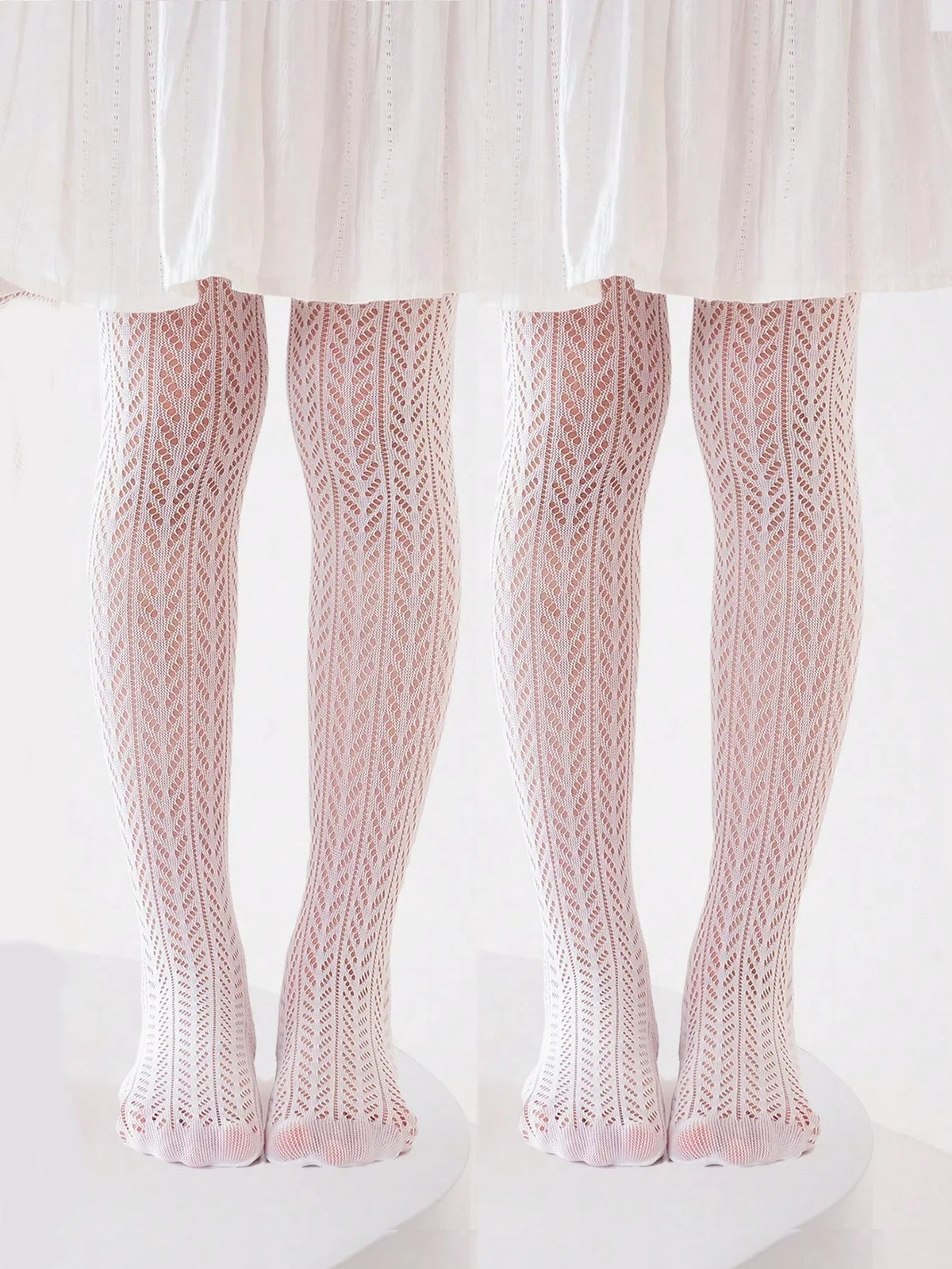 Lolita Girls Vertical Stripe Lace Mesh Pantyhose Cozy Wear Resistant Elastic Knit Elegant Sweet Princess Leggings