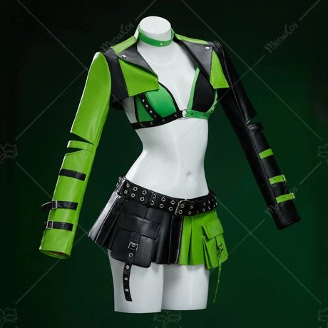 MEOWCOS Women's Anime Top Coat Skirt Set with Choker and Belt Halloween Cosplay Costume