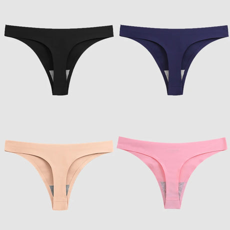 WarmSteps 4PCS/Set Sexy Women Panties Silk Satin Female Thongs Lingerie Soft Cozy Underwear Hot G-Strings Seamless Sports T-Back