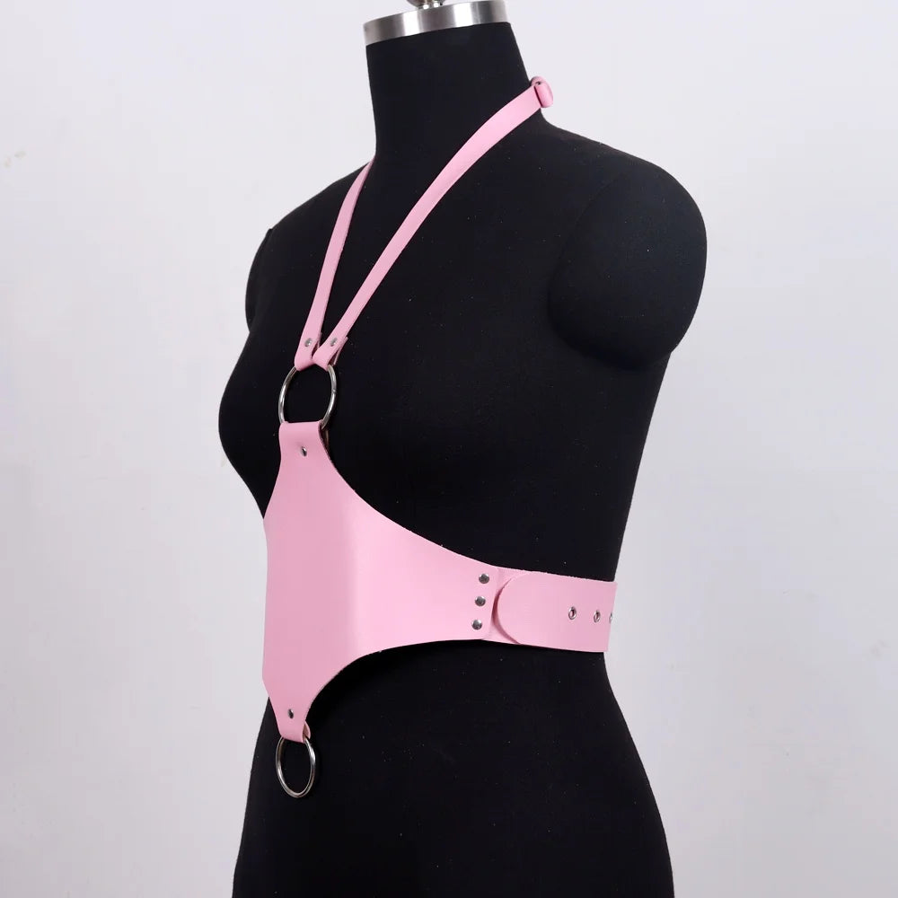Women's Edgy Pink Faux Leather Harness Belt - Metal O-Ring Decor - Minimalist Fashion Waist Accessory for Stylish Outfits