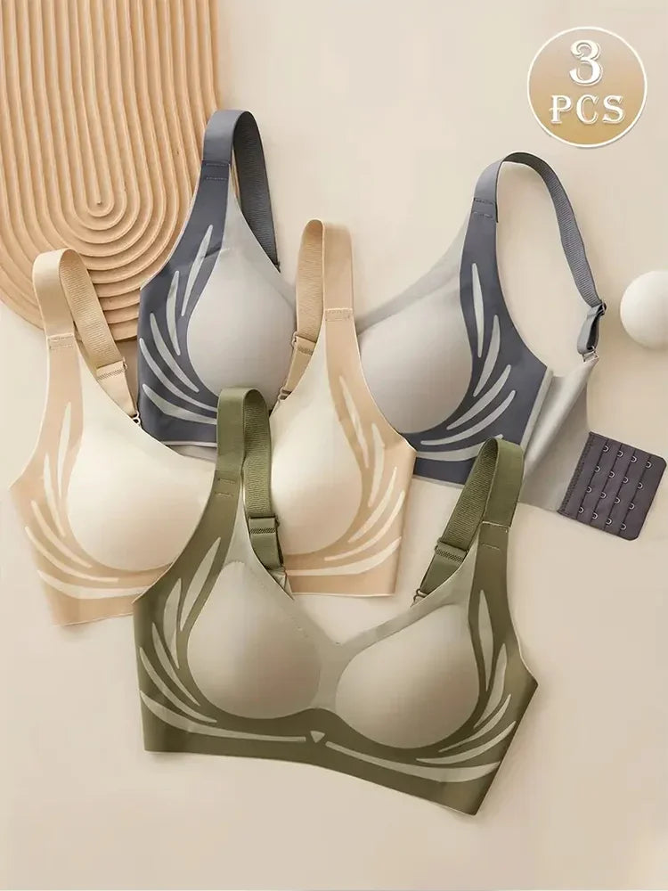 3Pcs/Set Women's Push-up Gather Wireless Bra Women Gathered Up Soft Support Adjustable Underwear Anti-sagging Seamless Bra M-2XL