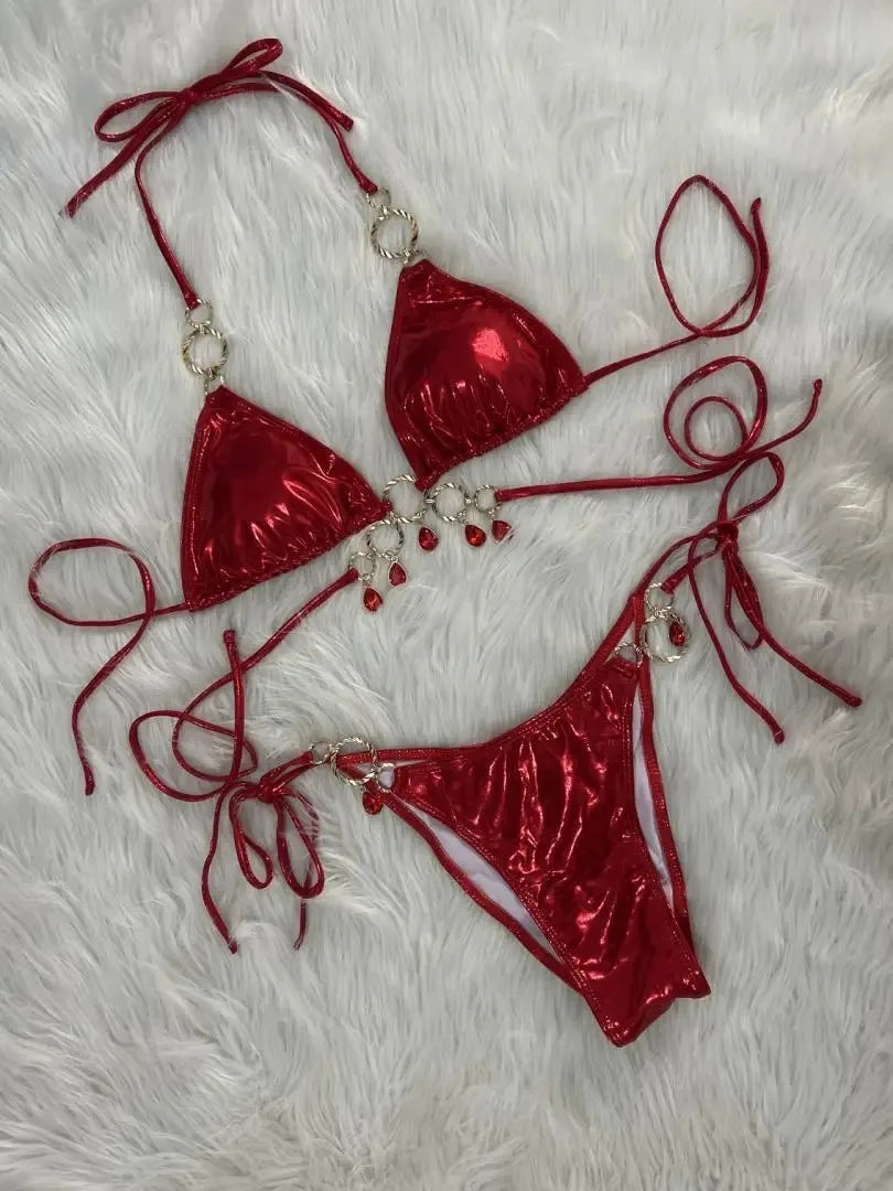 New 2026 Luxury Rhinestones String Bikinis Set Women Summer Beach 2 Piece Swimsuit Female Triangle Swinwears