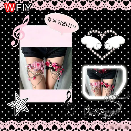Women Thigh Garter Heavy Ornate Shibuya Spicy Gal Cute Rhinestone Hair Clip Gyaru Maximalist Accessory For Yukata Photoshoot