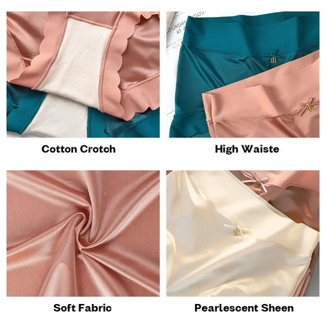 6pcs Women's Seamless Luxury Satin Briefs Mid-Waist Ruffle Mulberry Silk Butt-Lifting Panties Skin-Friendly Crotch, Sexy, Stretchy UnderWear for Women Plus Size