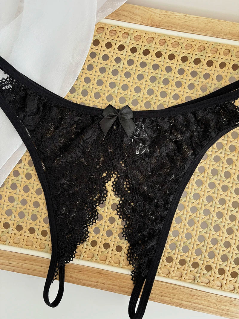 Custom Name Crystal Letter Briefs Sexy Lace Crotchless Knickers Hollow Waist Panties Open Gear Underpants Girlfriend Wife Gift