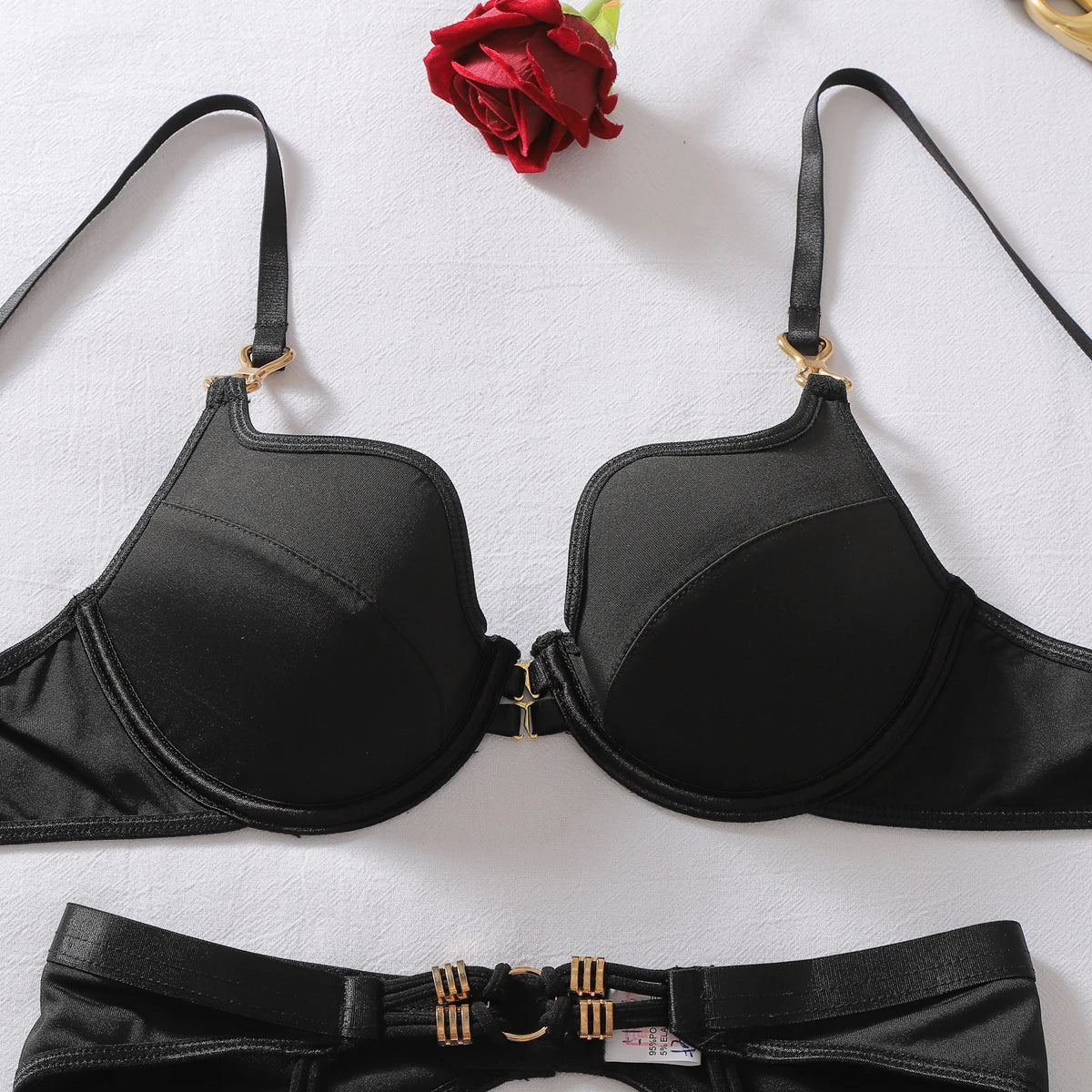 Sexy Strappy Lingerie Set Very Naughty Lingerie Garter Belt Push Up Bra Thong Harness Underwear Women Complete Intimate Outfits