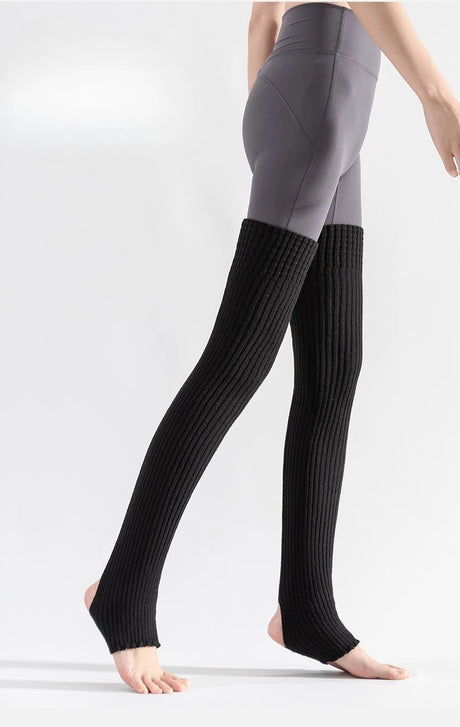 Women's Yoga Thigh-high Leg Warmers with Leg Protection, Long Tube Leg Coverings, Foot-stretching Knee-length Socks