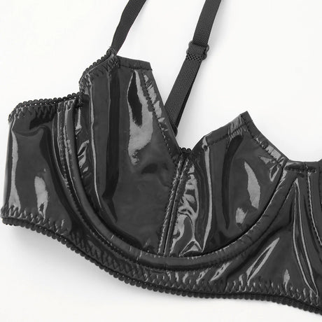 Women Sexy Exposed Nipple Bras Wet Look Patent Leather Underwired Brassiere Top Lingerie for Nightclub Pole Dacing Nightwear