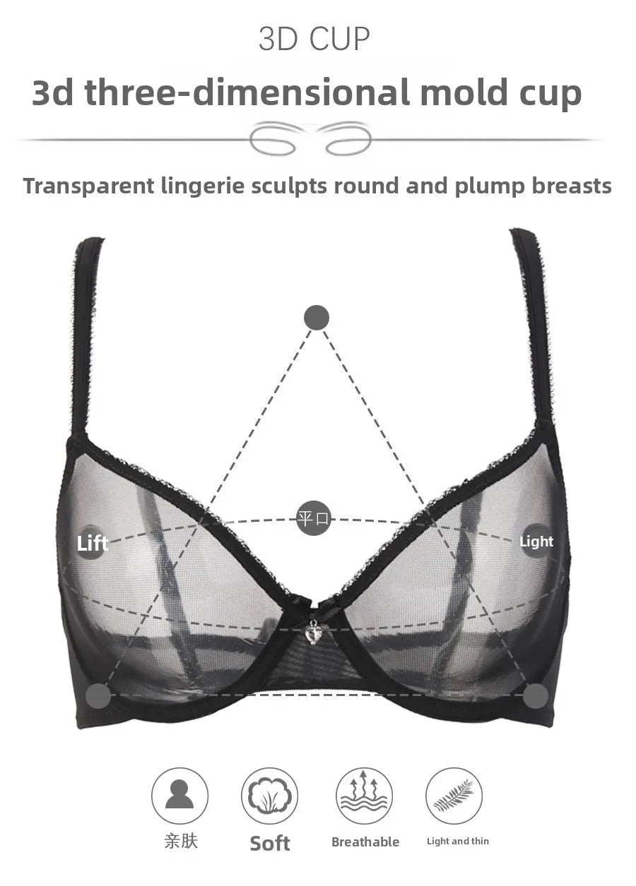Transparent Bra Fully Sheer Mesh Bra Ultra-thin See-through Soft Underwire Bra Breathable Ultra-thin Beauty Back Sexy Bra