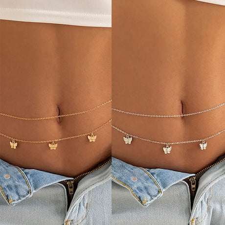 Classic Retro Cute Butterfly Waist Belly Chain for Women Summer Beach Sexy Simple Body Chain Vacation Jewelry Accessories Gift