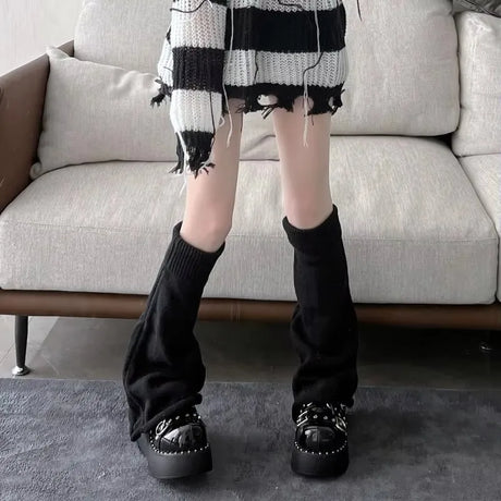 Woman Leg Warmer Autumn and Winter Wide Legs Black White Lolita Socks for Women Stripe Socks
