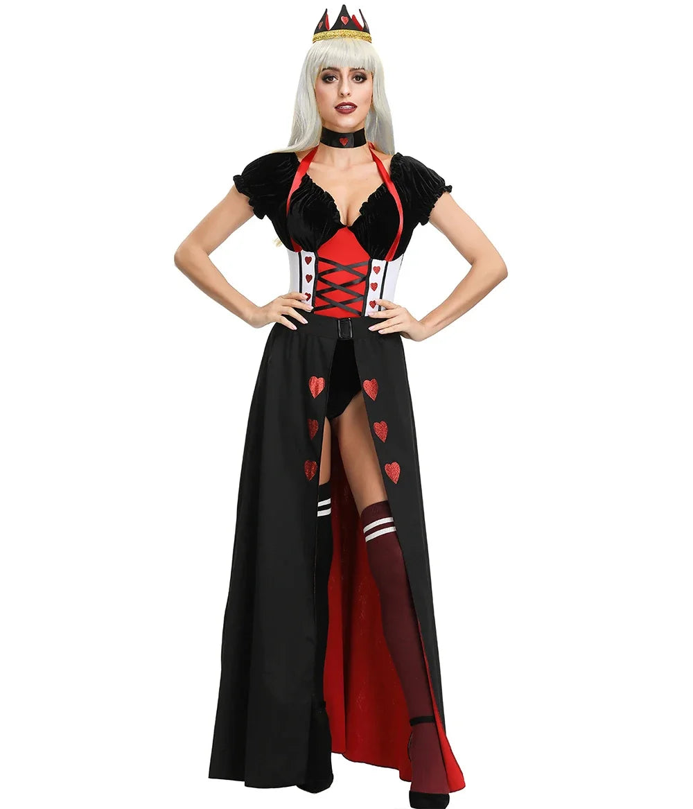 Queen of Hearts Costume Women Alice in Wonderland Costume Poker Queen Cosplay Halloween Carnival Masquerade Costumes Sexy Dress