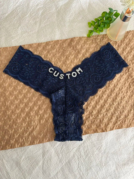 Personalized Text Custom Thong Customization Name Crystal Letters Panties Sexy Lace Underpants for Woman Wife Girlfriend Gift