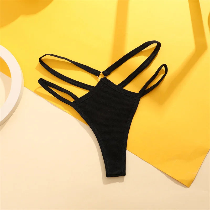 1PCS Women Sexy Cotton Panties Two Belts Hollow Out G-String Thongs Breathable Underwear for Female Solid Color Lingerie S-XL