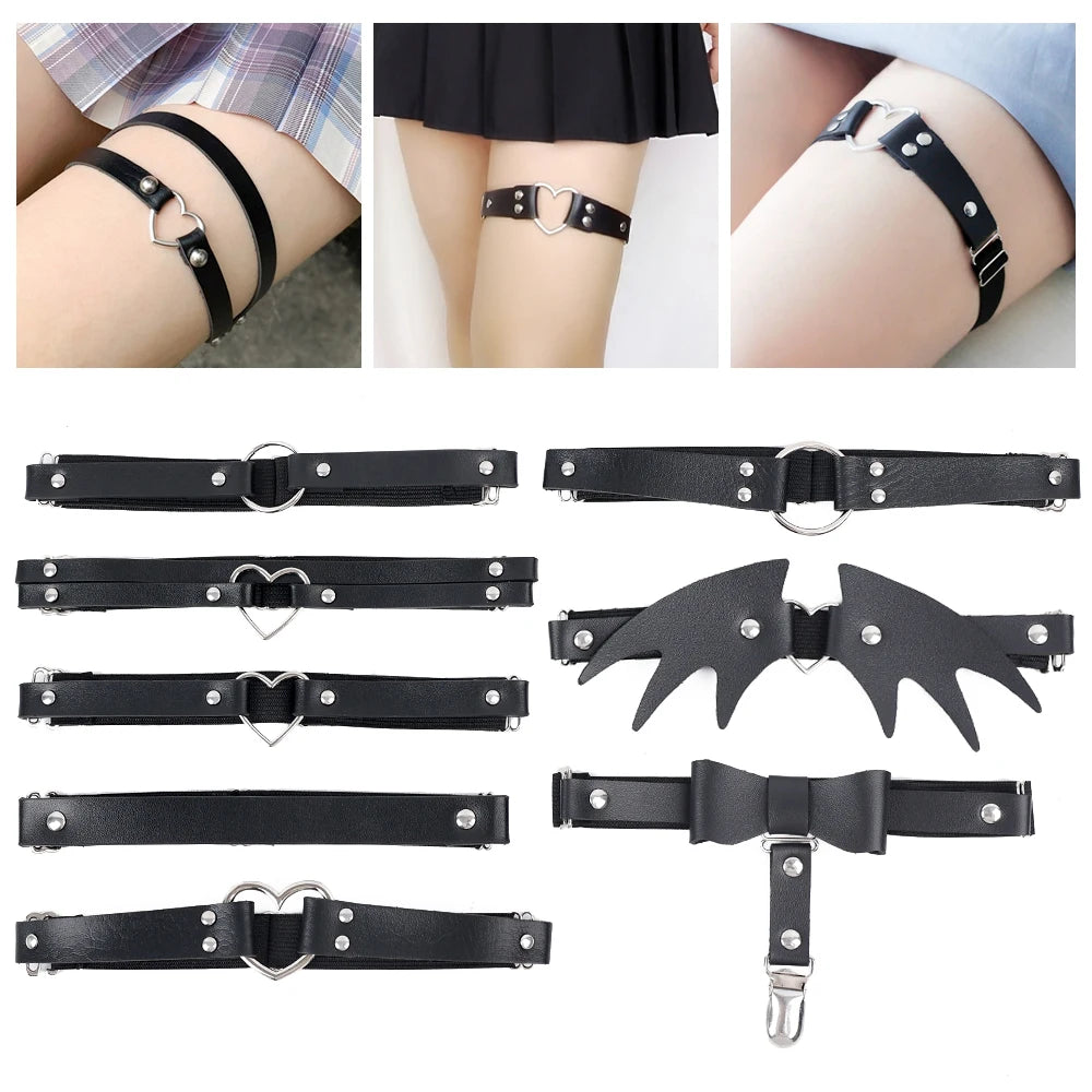 Punk Black Heart Leather Sword Belt Waist Garter Handmade Body Bondage Sexy Leg Suspenders Harness Stockings Belts for Women