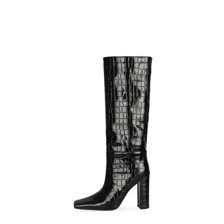 2024 NEW Fashion High Tube Knee High Boots 10cm/6.5cm Thick Heel 21 Colors Women Short Plush Boots Size 45 Winter Leather Shoes