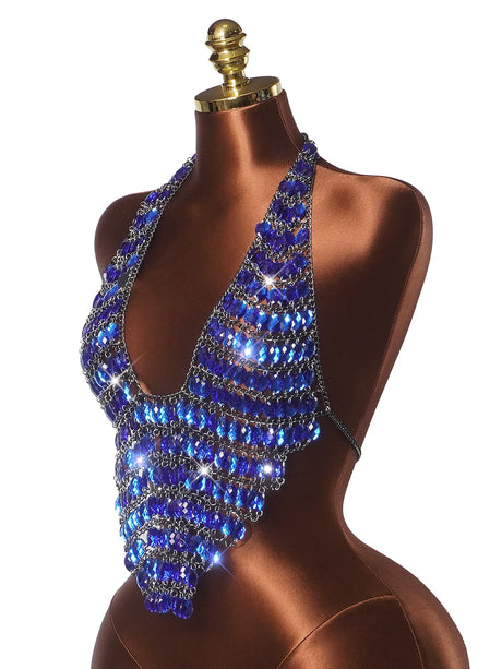 Women Sexy Backless Shine Diamond Body Chain Exotic Tanks Novelty Hollow Out Chest Chains Decor Bustier Tops Nightbar Clubwear