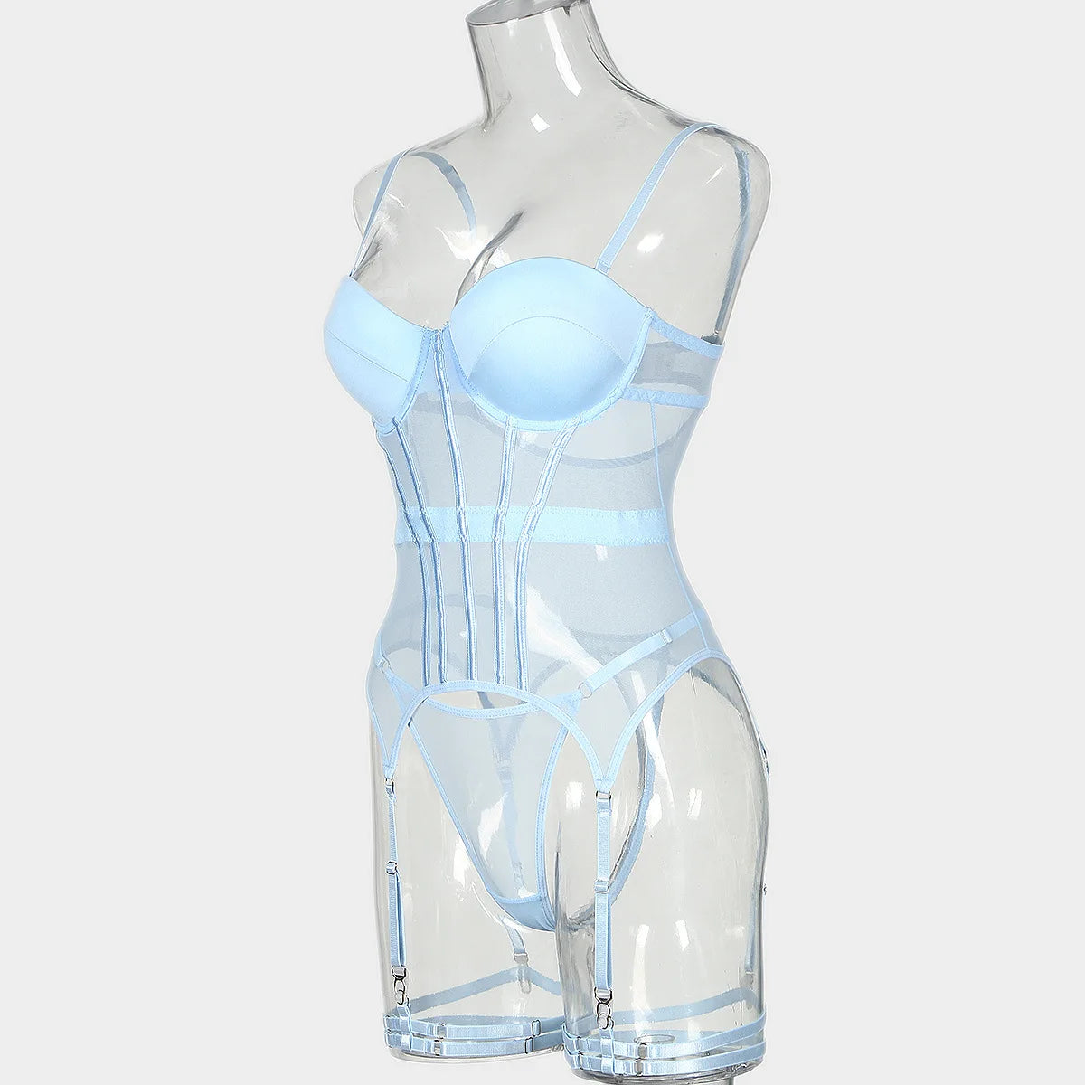 MUZISKAT Mesh Lingerie Luxury Brand Bodysuit Backless Tops for Women 3 Piece Lingerie Set with Garter Sexydresses for Women