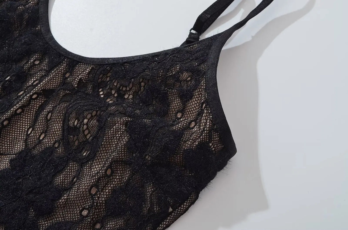 Sexy See Through Lace With Lining Backless Spaghetti Strap Bodysuit Woman Sling Tight Short Jumpsuit Slim Fit Rompers Playsuits