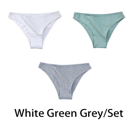 3PCS/Set Women Sexy Cotton Panties Low Waist Bikini Underwear Female Underpants Solid Color Soft Girls Briefs Intimates