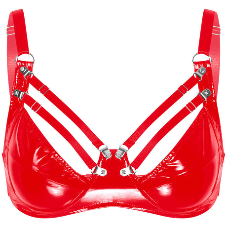Womens Lingerie Fashion Wetlook Faux Leather Bra Sexy Wire-free No Pad Bra Top Brassiere Raves Pole Dances Costume Clubwear
