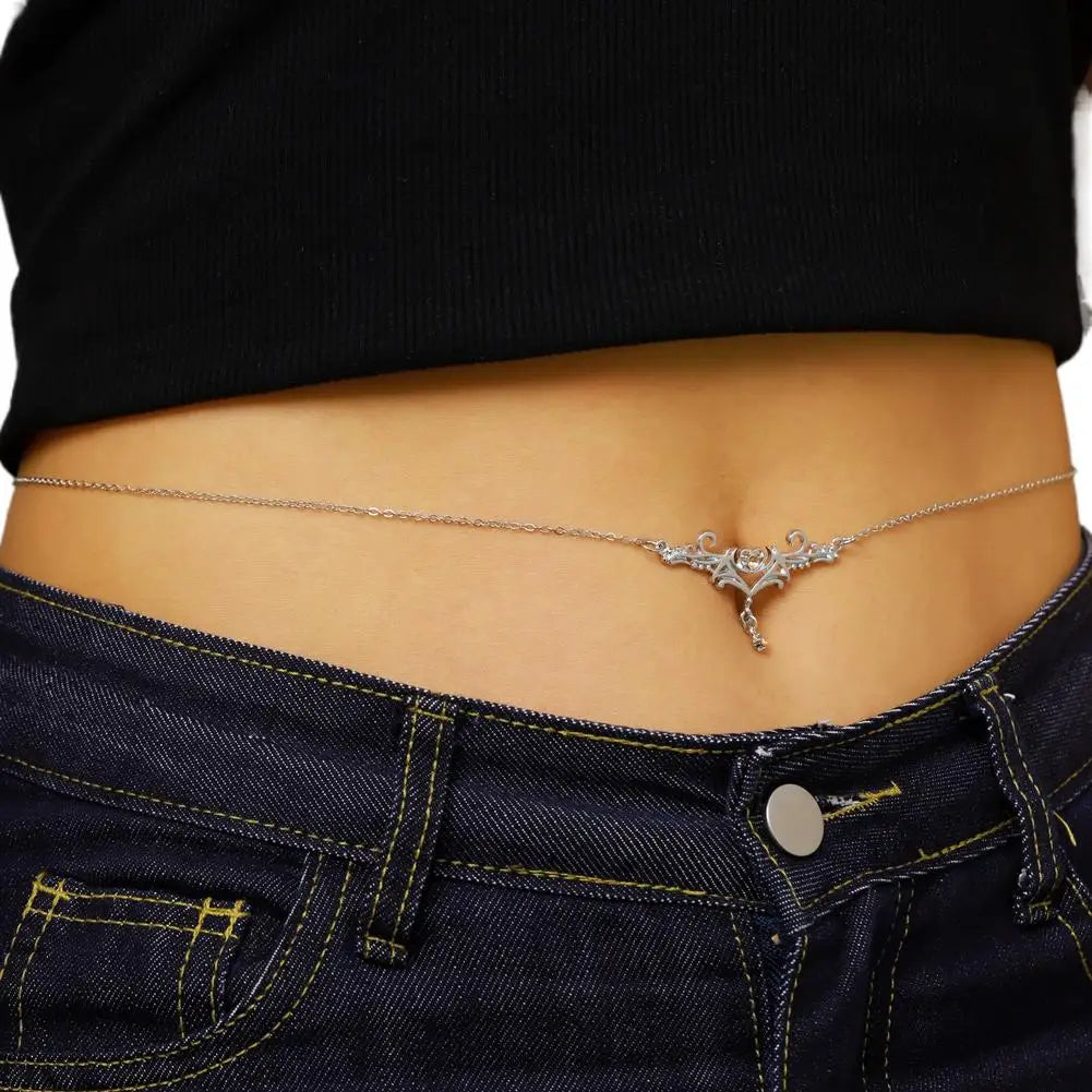 Gothic Heart Flame Waist Chain Sexy Punk Metal Waist Belly Belt Chain Y2K Body Chain for Beach Bikini Party Outfit Jewelry