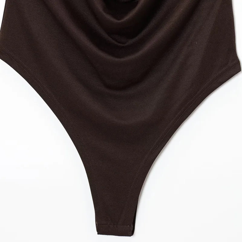 HXAO Sexy Halter Neck Bodysuit Women Summer Brown White Slimming Body Backless Off Shoulder Sleeveless Thong Top Women Bodysuit