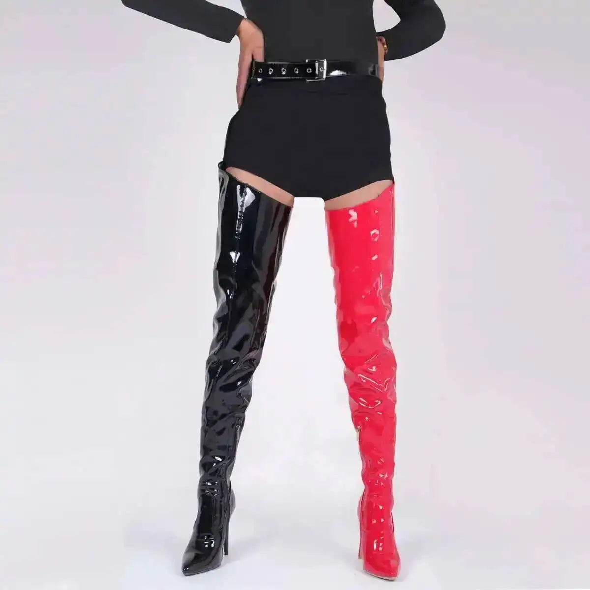 White Sexy Stiletto Heel Belt Buckle Over The Knee Boots Big Size 41-46 Pu Leather Thigh High Boots Shoes