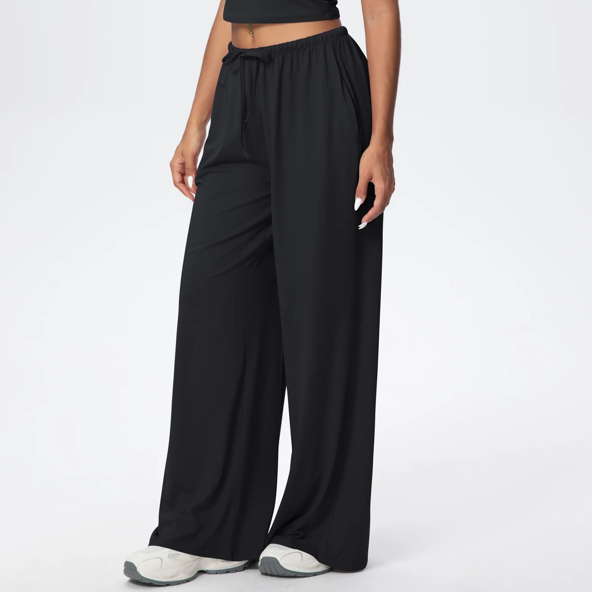 Women Quick Drying Wide Leg Yoga Pants Loose Yoga Pants High Waist With Pockets Fitness Sport Gym Workout Drawstring Full Length