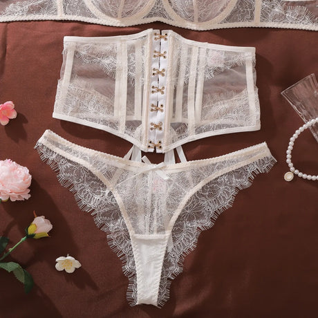 Toucheart Erotic Lingerie New French Style Lace Suspender See-through Gather Together Women Sexy Thin Pure Desire Underwear Set