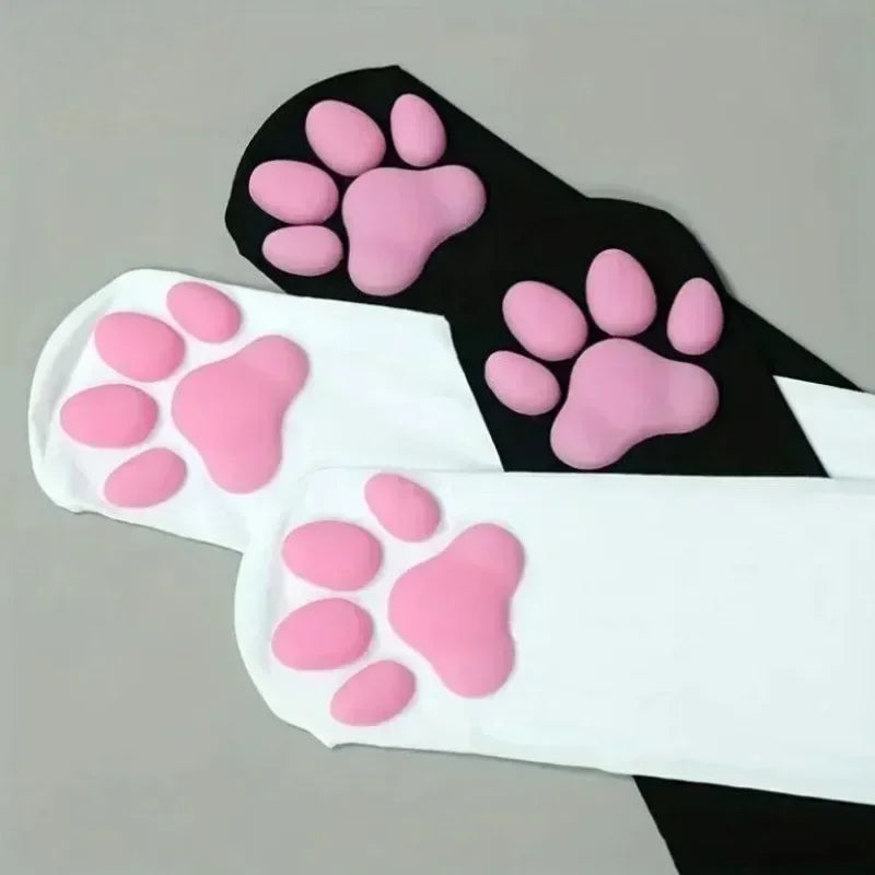 1 Pair 3D Cat Paw Meat Pad Knee High Socks, Home Floor Socks,Creative Funny Socks For Girls