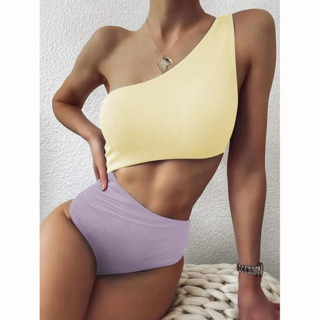 One Shoulder Women's Swimsuit One Piece Swimsuits 2022 New Sexy Cut Out Swimwear Bodysuit Solid Beachwear Monokini Bathing Suit
