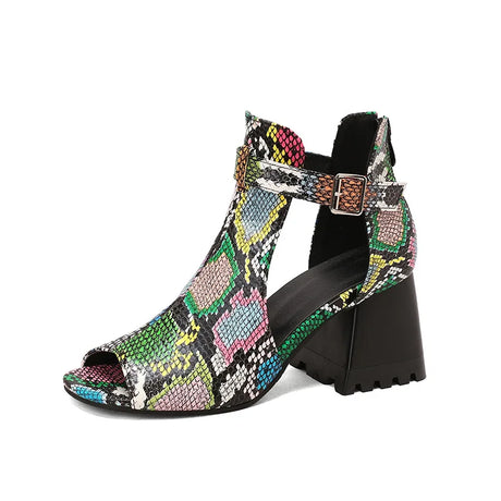 Summer Women's Fashion Peep Toe Thick Heel Sandals High-heeled Shoes for Woman Denim Leopard Print Sandalias de Mujer WSH5343