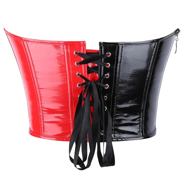 Black Shiny PVC Bustier Faux Leather Corset Crop Top Body Shaper Women Sexy Corselet Vest Plus Size