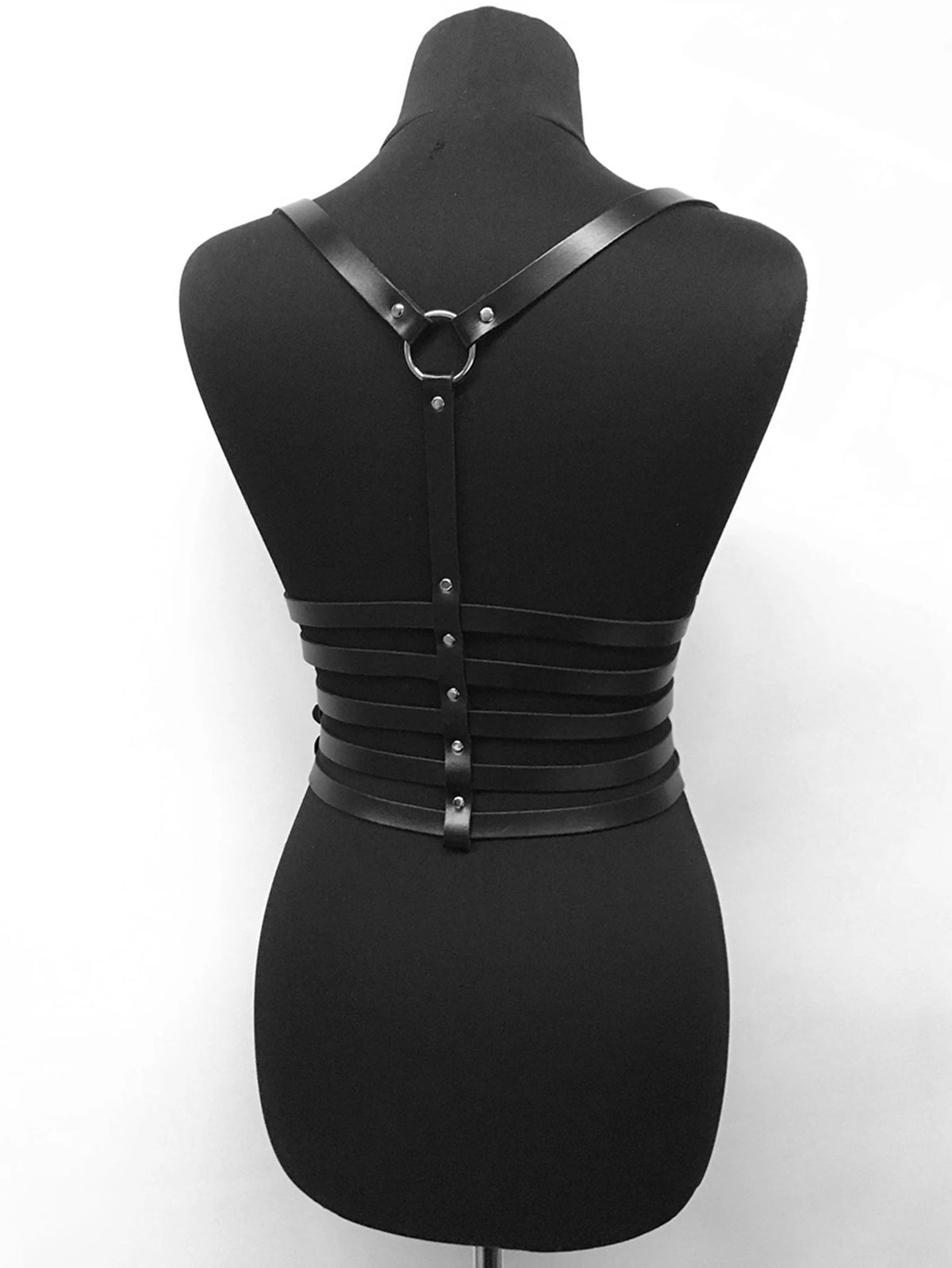 Women's Punk Rock Body Harness Belt with Chain - Adjustable Faux Leather Waist Cinch for Gothic Outfit