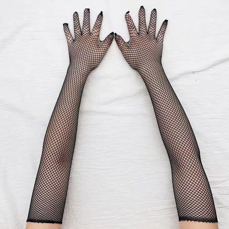 Sexy Elastic Mesh Gloves With Colored Flash Diamonds Bungee Stage Performance Hollow Fishing Net Punk Hiphop Women's Gloves R51