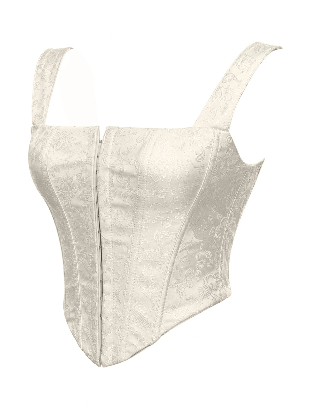 Floral Jacquard Wide Strap Corset Top Front Hook Back Lace Up Square Neck For Women