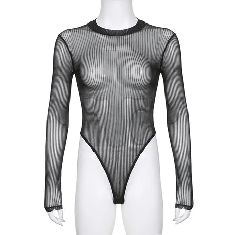 See Through Bodysuit Backless Hollow Out Transparent Club Jumpsuits Women Solid Black Tee Summer Elegant Sexy Streetwear
