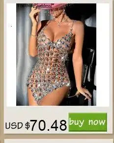 Sexy Metal Rhinestone Corset Crop Top Women Summer Club Party tops Woman Clothing See through Beach Halter Tank Top Streetwear