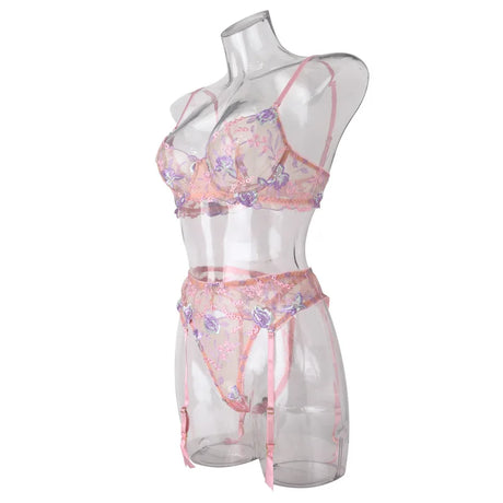 Diccvicc Floral Lingerie Embroidery Transparent Sexy Lace Women Underwear Bra Thong Exotic Apparel Erotic Outfits Intimate Set
