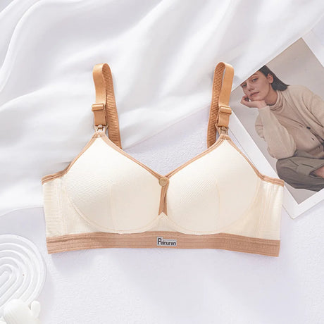 Pure Cotton Double Button Breastfeeding Bra Comfortable Breathable With Thin Gathered Maternity Bra Anti Sagging No Underwire