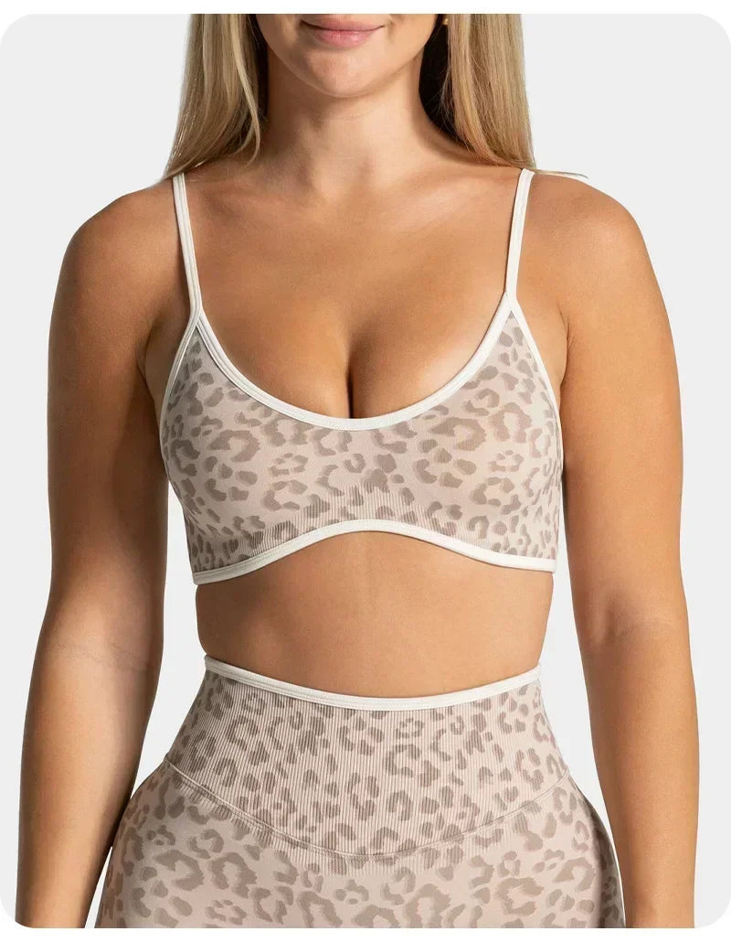 LOGO 2pcs High Quality Yoga SetNew Leopard Print Sports Underwear, Shockproof Butt Lift Workout Sports Trousers Women Activewear